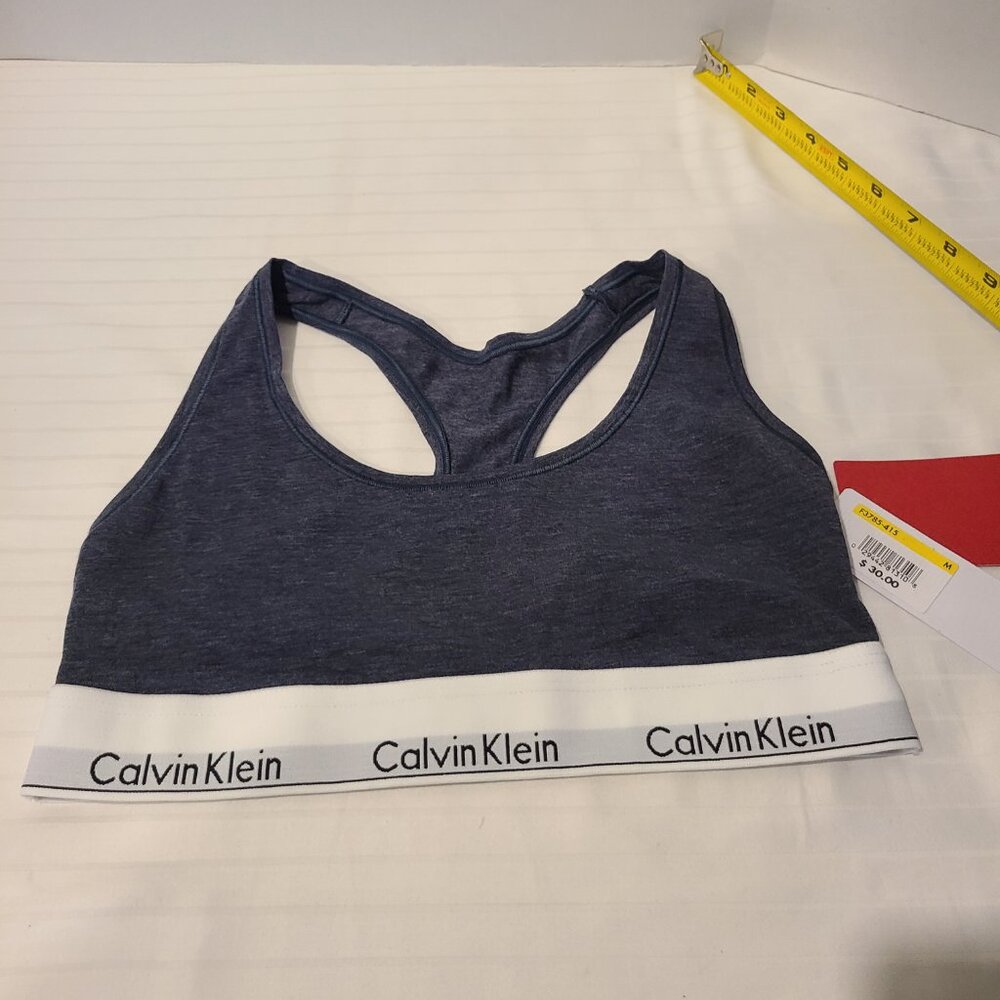 Calvin Klein Modern Cotton Racerback Bralette - Womens Medium-F3785-Gray Blue
